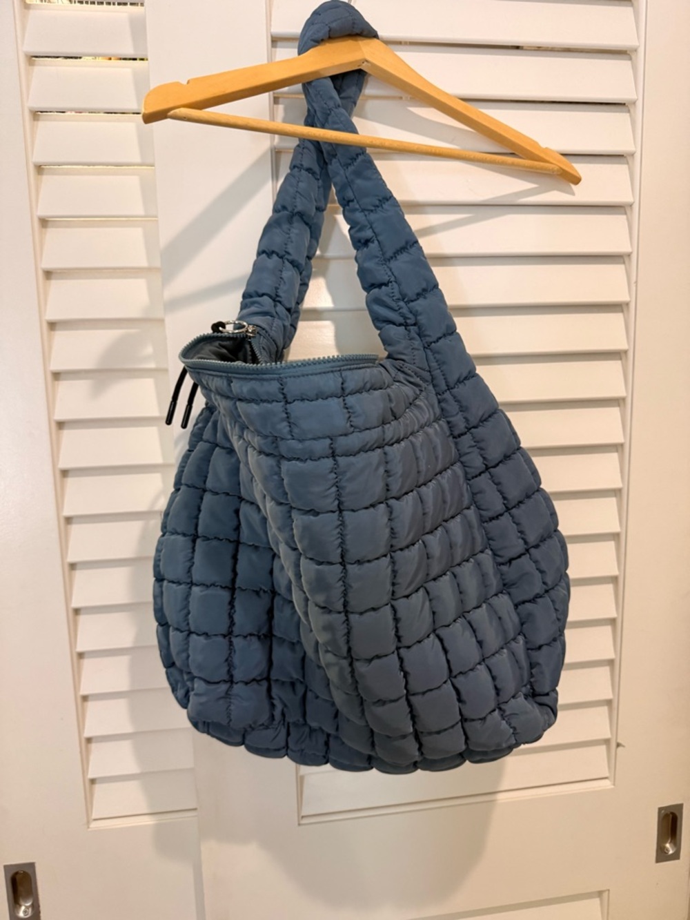 Free People Quilted Puffer Hobo Bag in Slate Blue